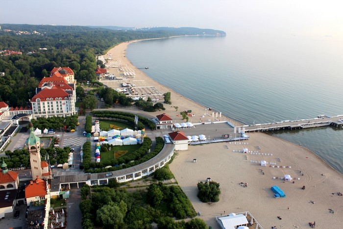 Aerial view of Sopot beach and pier, Poland