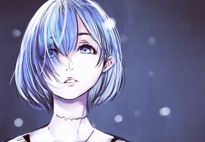 Anime girl with blue hair and blue eyes