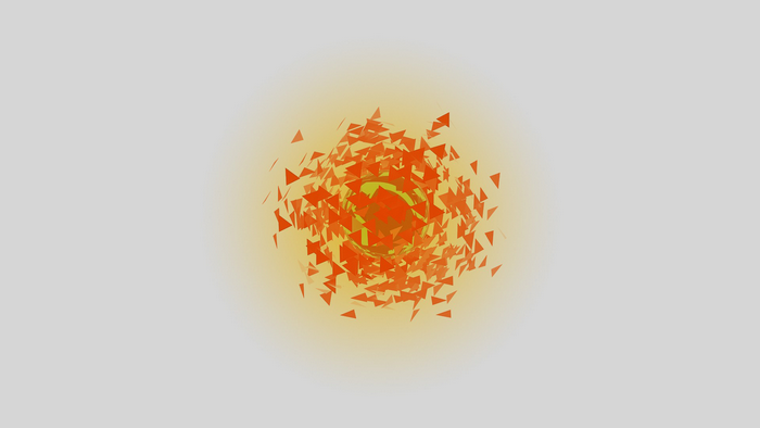 Abstract explosion of orange triangles with yellow glow