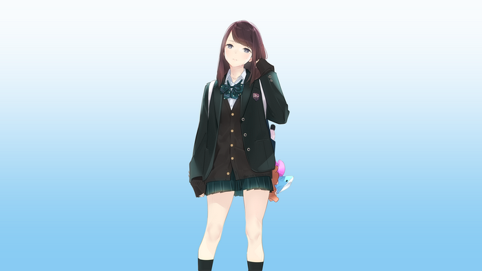 Anime schoolgirl with brown hair and school uniform