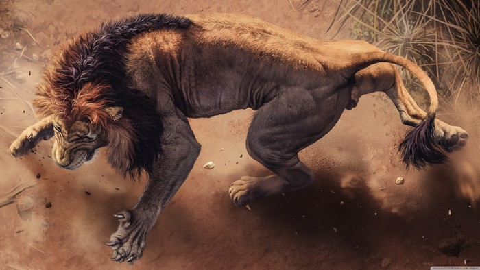 4K painting of an angry lion