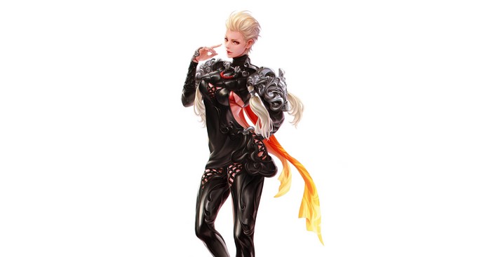 Artwork of a fantasy woman in black armor