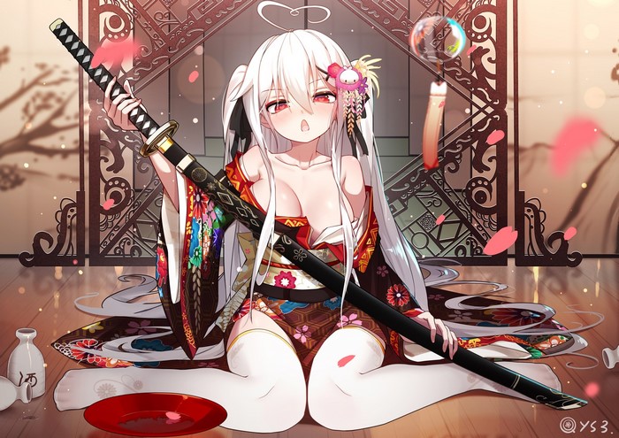 Anime girl with katana and kimono