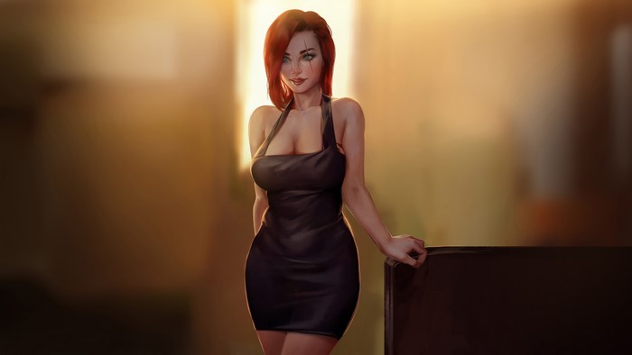 Katarina from League of Legends in a black dress