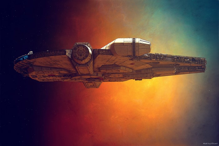 Millennium Falcon spaceship in space