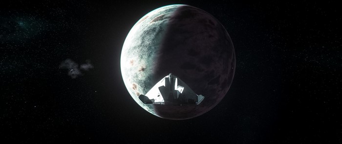 Avenger Titan spaceship near a planet in Star Citizen