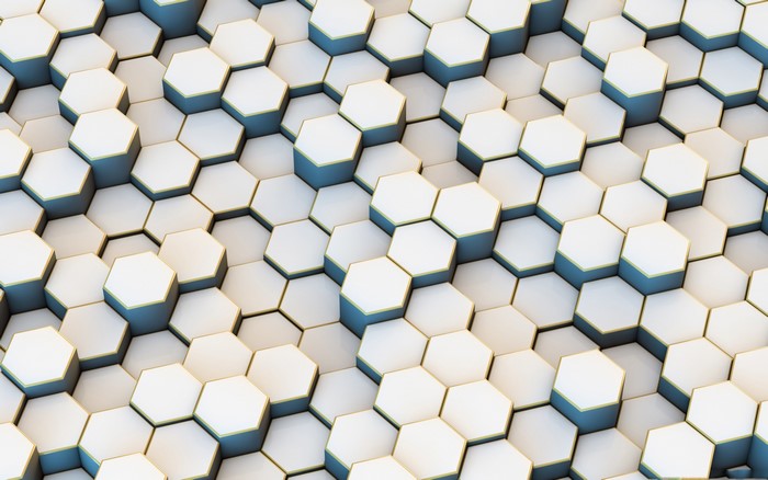 3D abstract white and blue hexagons