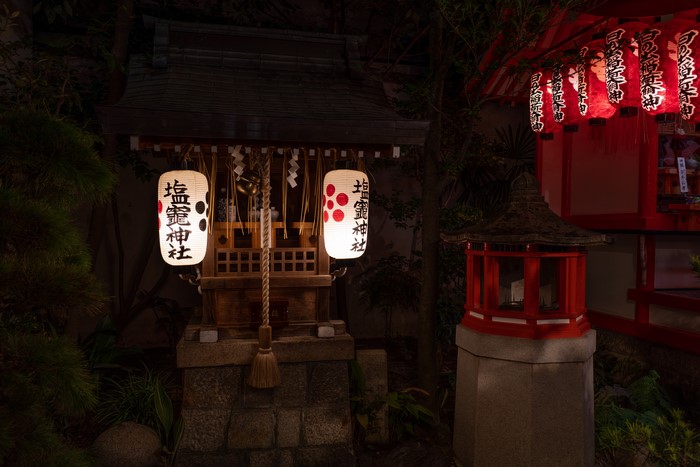 Japanese Shinto Shrine Lanterns at Night