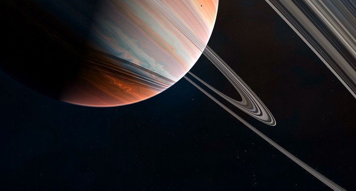 Saturn with its rings in space