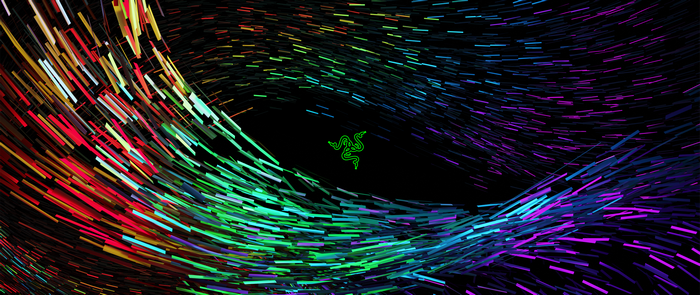 Razer logo with colorful digital art waves