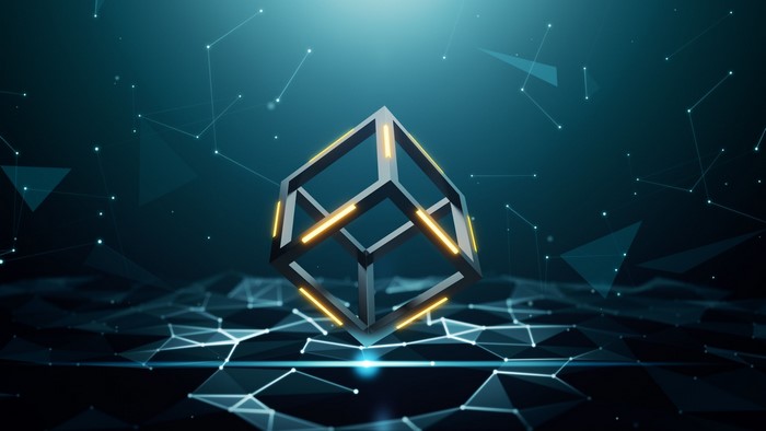 Abstract 3D Cube with Glowing Elements and Network