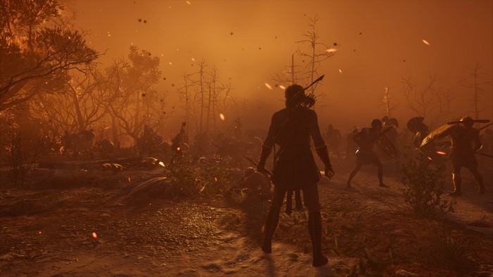Kassandra from Assassin's Creed: Odyssey in a battle