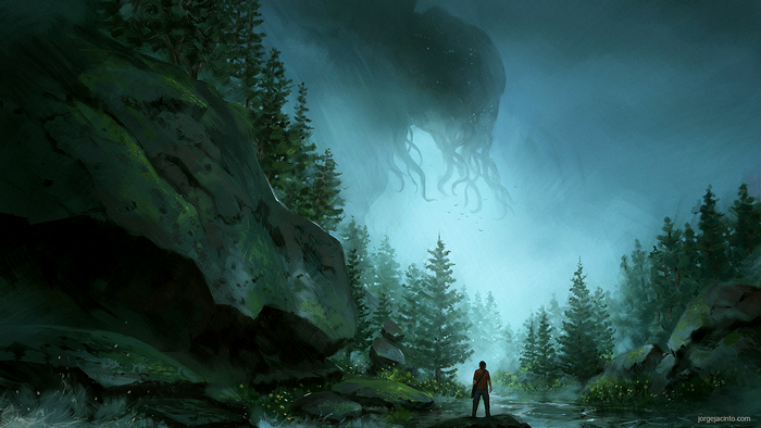 creature, trees, giant, fantasy art, God, H. P. Lovecraft, digital art ...