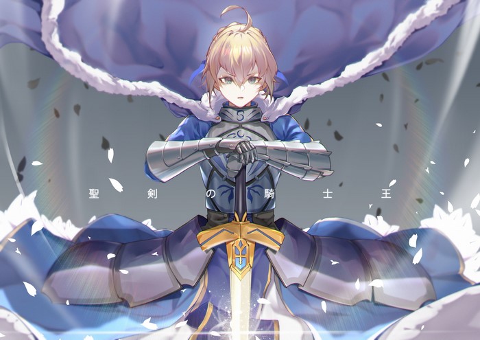 Artoria Pendragon from Fate/Grand Order holding Excalibur