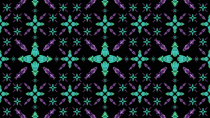 4K purple and turquoise insect pattern on black background
