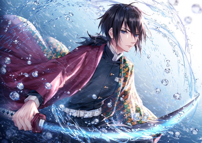 Giyu Tomioka from Kimetsu no Yaiba with a katana in water