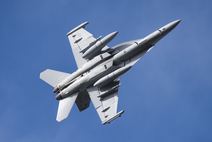 Boeing EA-18G Growler military jet in flight