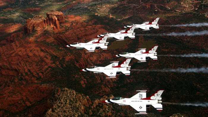 United States Air Force Thunderbirds flying over Sedona