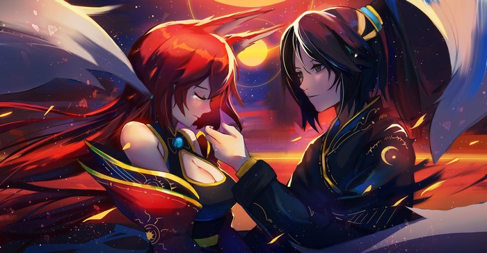 Anime girls with wings and celestial outfits