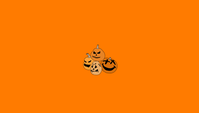 Four Jack-o'-lanterns on an orange background