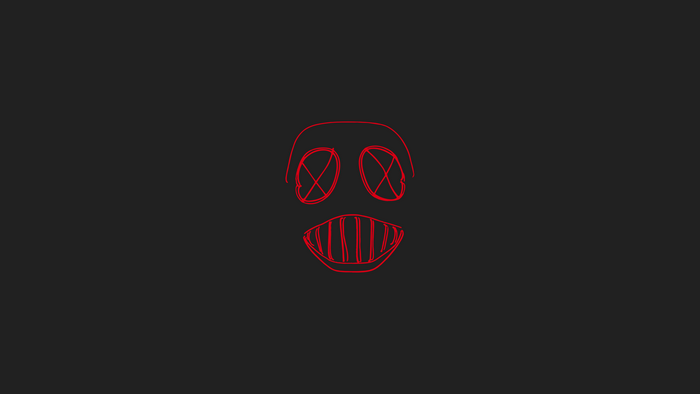 Red purge mask logo on dark background