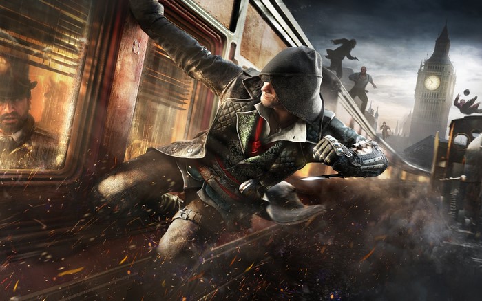 Assassin jumping from a train in London