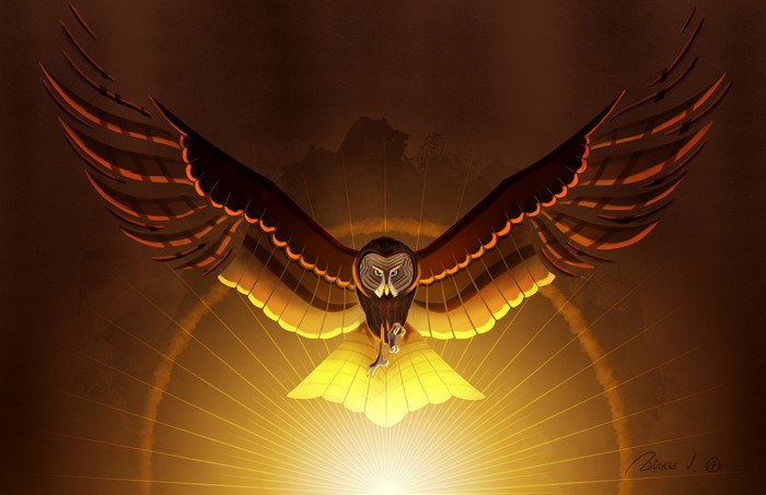 4K artwork of a flying owl