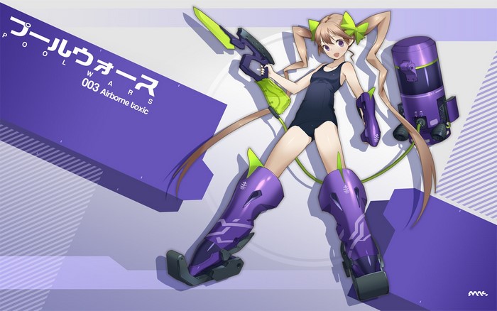 Anime girl with mecha legs and weapon