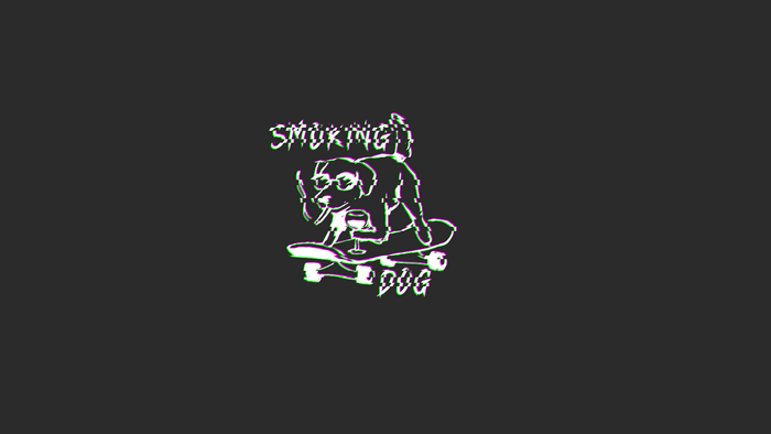 Glitch art smoking dog on skateboard