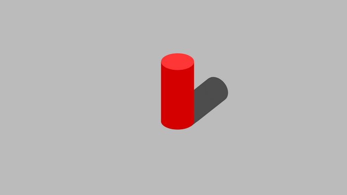 Red cylinder casting a shadow on a gray background