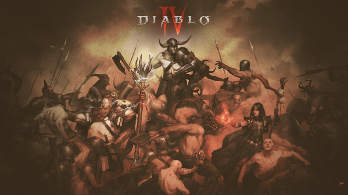 Diablo IV: A chaotic battle scene with demons and warriors