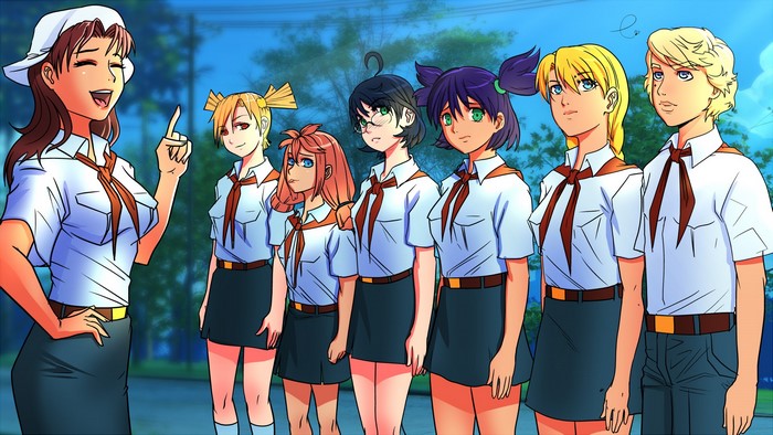 Characters from Everlasting Summer in uniform
