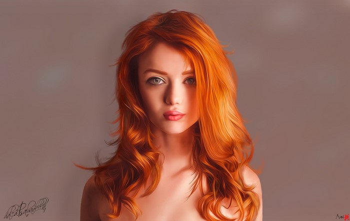 Digital painting of a redhead woman