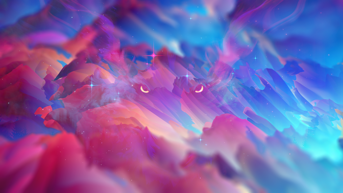Abstract colorful digital art with glowing eyes