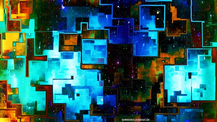 Abstract digital art with cyan and orange geometric shapes