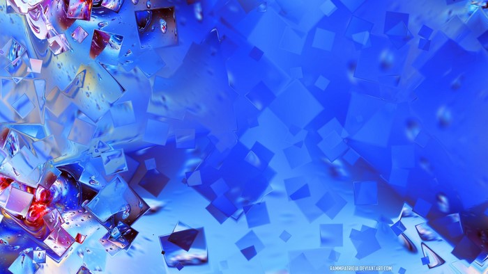 Abstract blue geometric blocks with water drops
