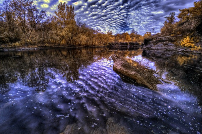 River reflecting trees and sky in fall