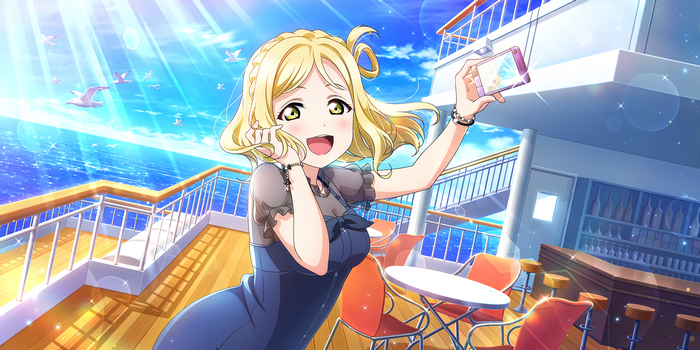 Ohara Mari from Love Live! Sunshine taking a selfie on a cruise ship deck