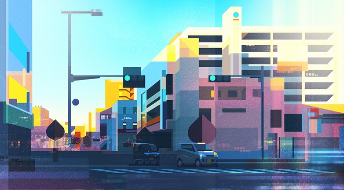 4K Urban Cityscape Illustration with Cars
