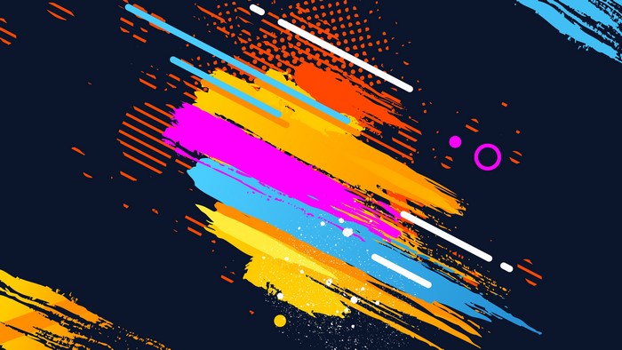 Abstract colorful brush strokes and geometric shapes