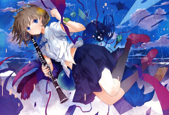 Girl in School Uniform Playing Clarinet