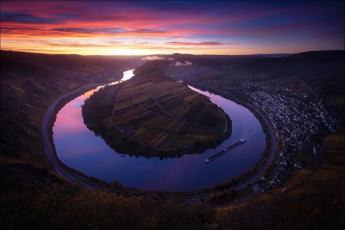 Moselle River bend at sunset in Germany