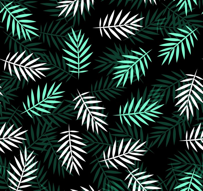Abstract pattern of palm leaves on a black background