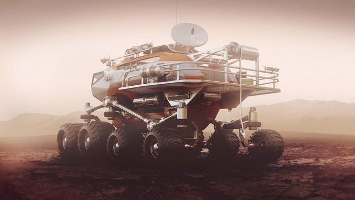 Futuristic rover on a desolate planet
