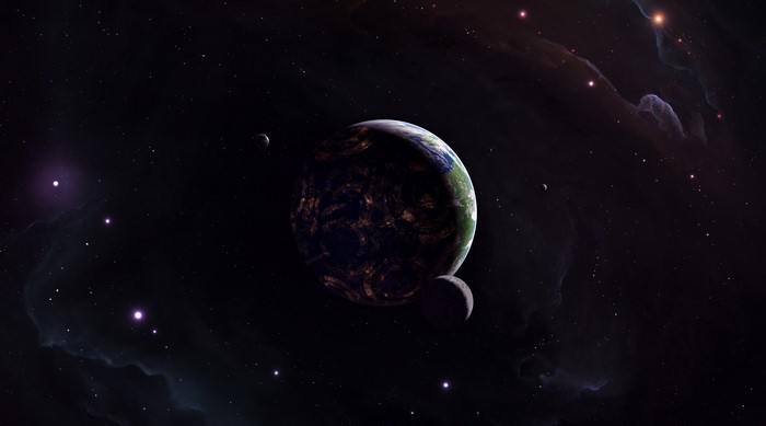 Digital art of planets and moons in space
