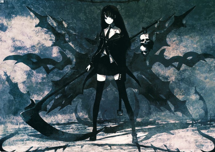 Black Rock Shooter with Death Scythe and skulls