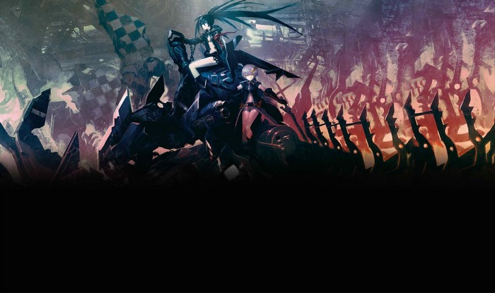Black Rock Shooter and companion on a mechanical vehicle