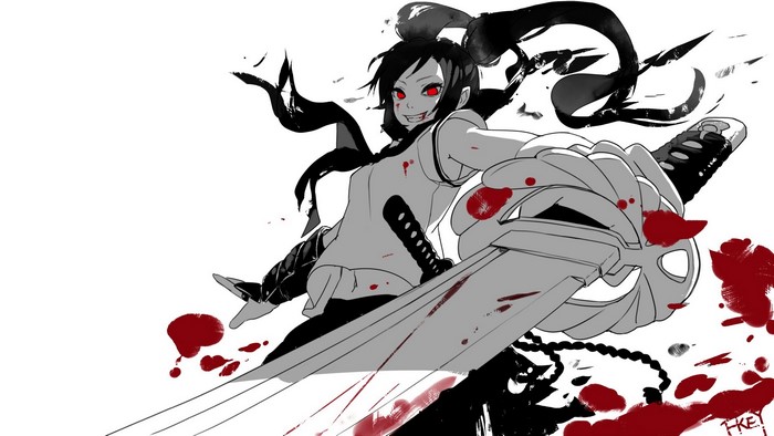 Anime girl with red eyes and sword