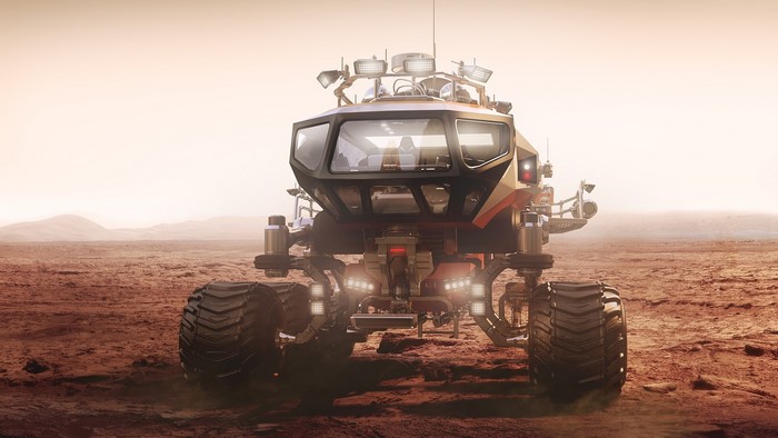 Futuristic rover on a desolate planet