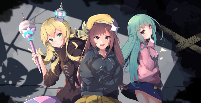 Anime girls with magical staff and crown